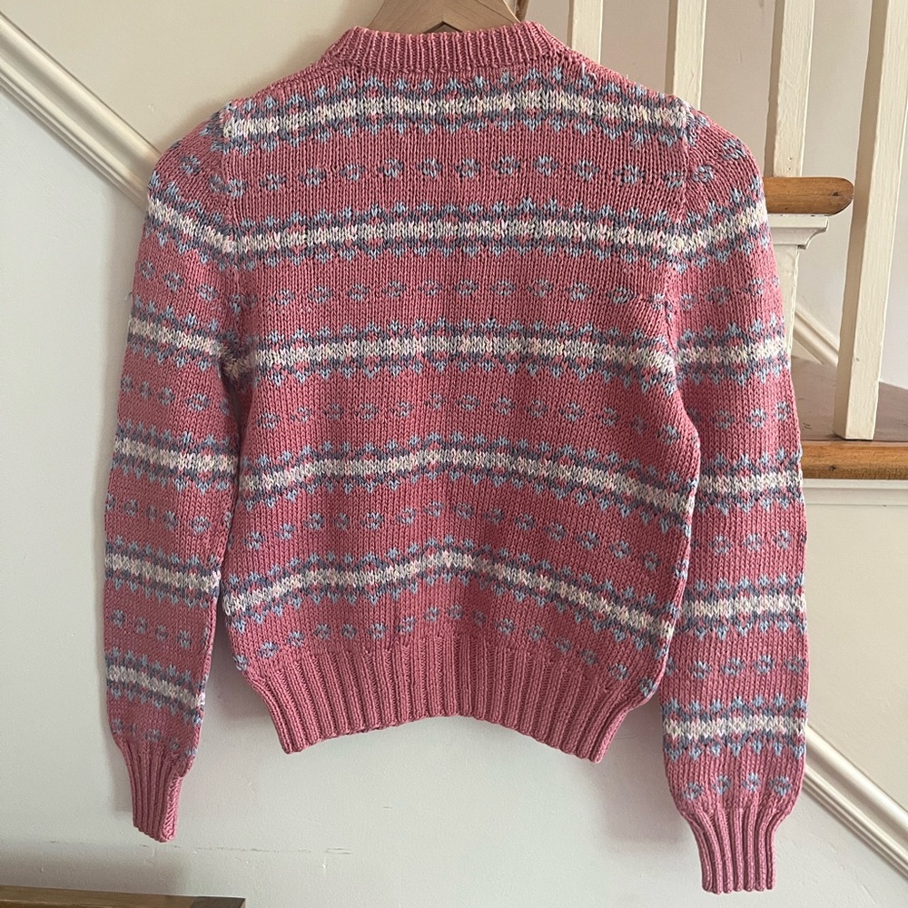 1980s Vintage Pink Cotton Patterned Sweater - Picture 5 of 9